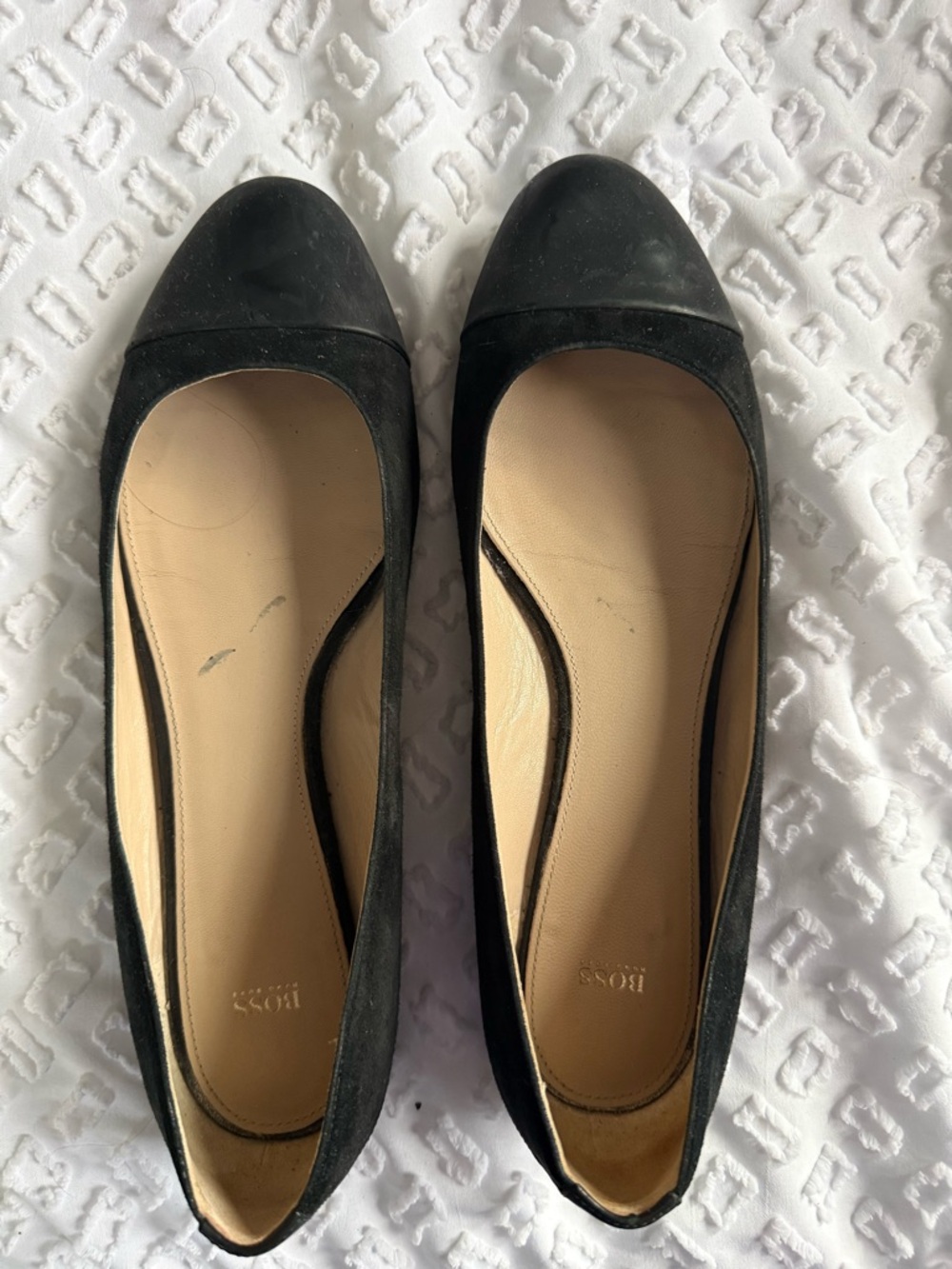 BOSS Black Suede Cap-Toe Ballet Flats EUC Size 40 EU (9.5-10 US)